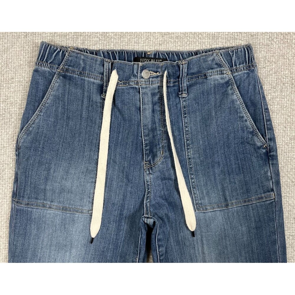 Judy Blue Jeans Womens 7/28 Blue Jogger High Rise Tapered Denim Pants Drawstring - Picture 2 of 12